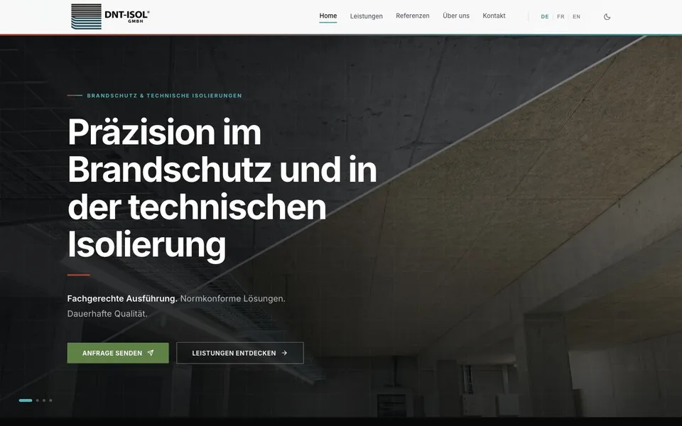 DNT Isol’s homepage presenting its fire protection and technical insulation services